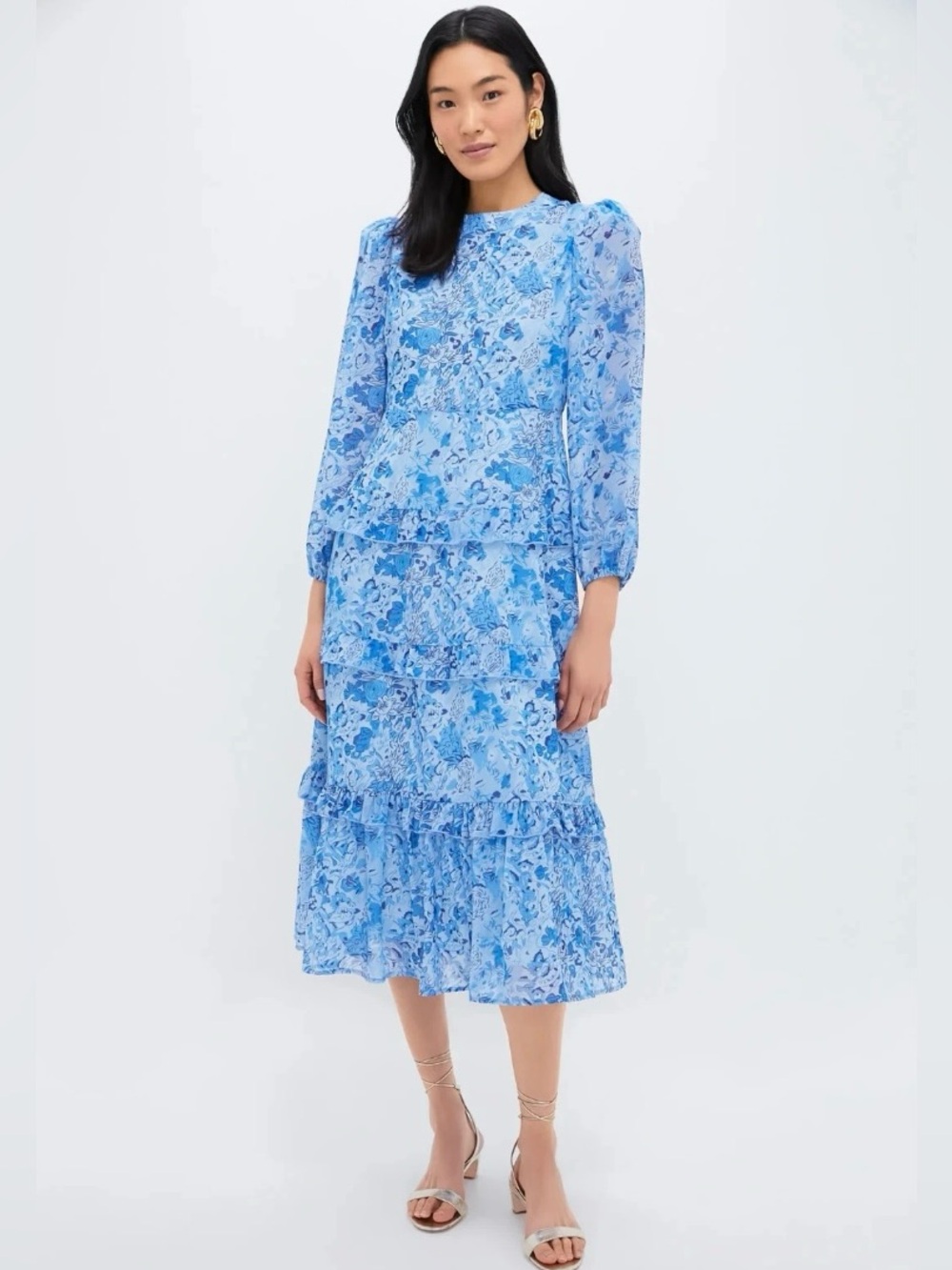 Tuckernuck Hyacinth House Blue Floral Rosalind Tiered Ruffled MIDI Dress XL